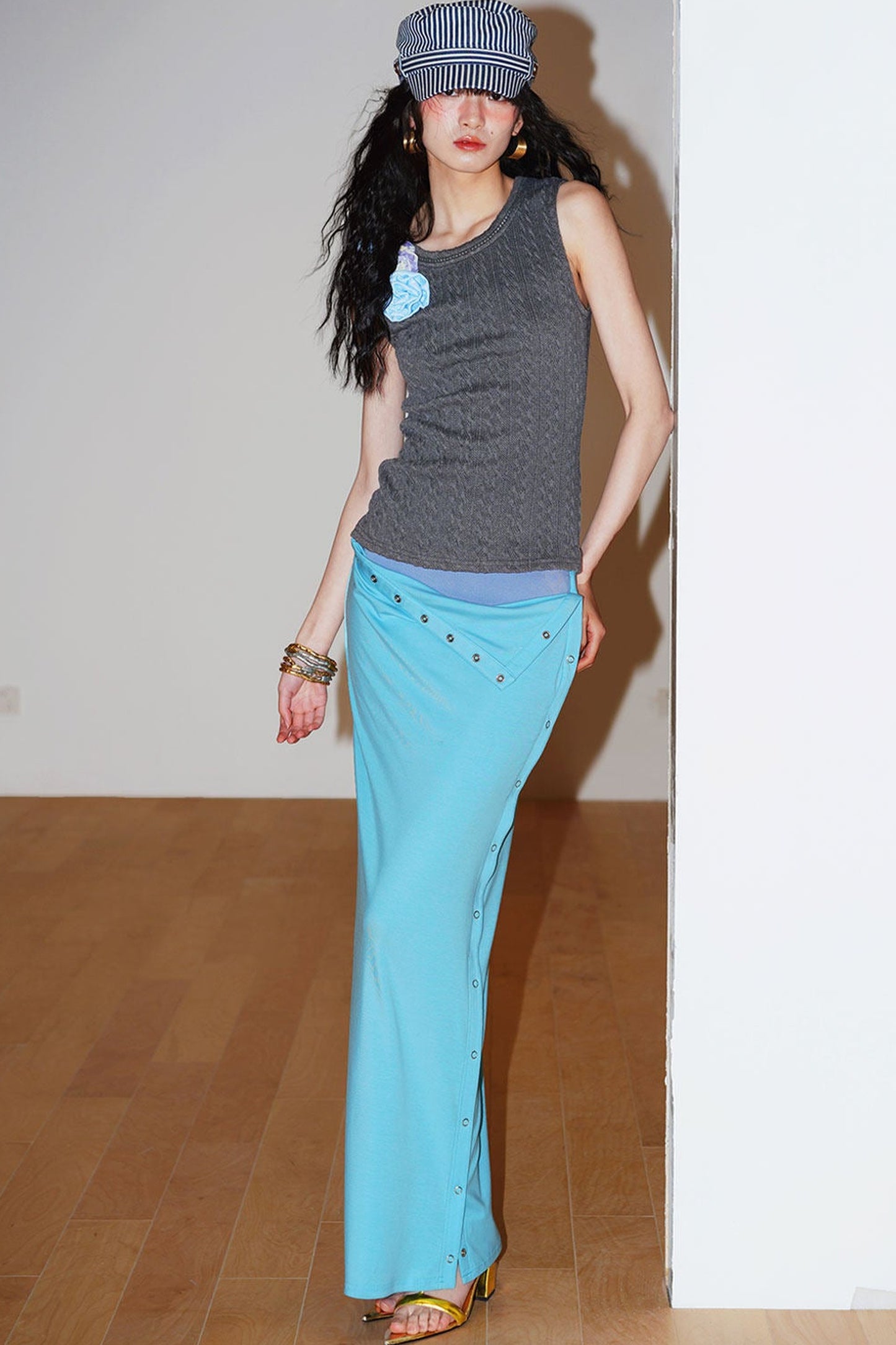 Retro Color-Block Lyocell Skirt