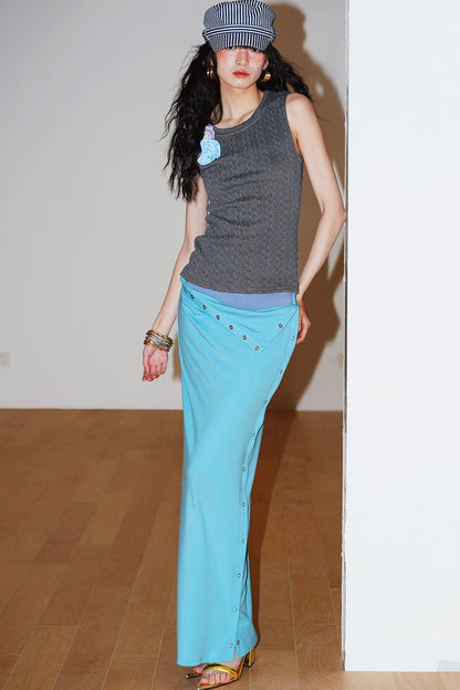 Retro Color-Block Lyocell Skirt