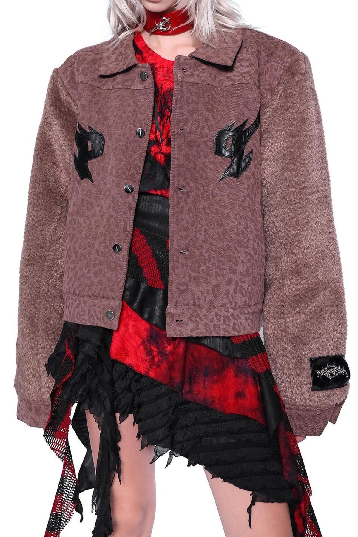 Leopard Print Fur Sleeve Jacket