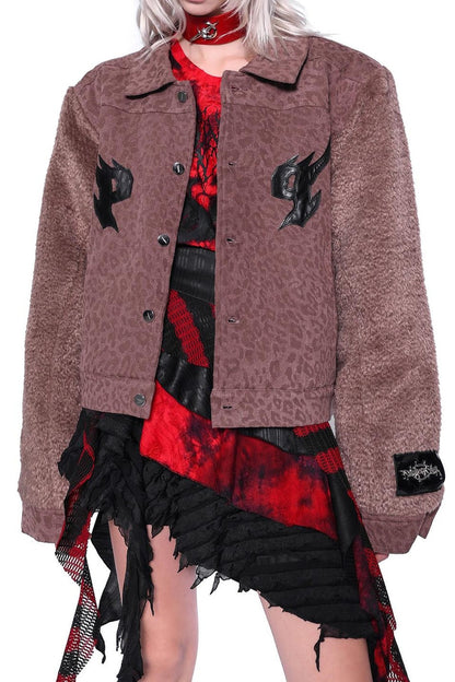 Leopard Print Fur Sleeve Jacket