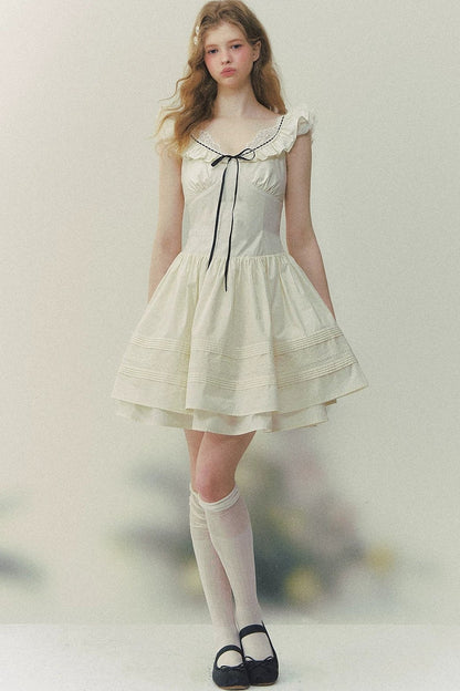 Sunset Patchwork Flutter-Sleeve Dress