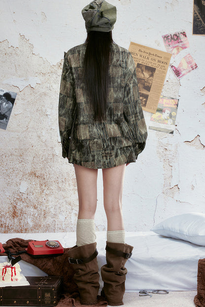 Blusa vintage effetto tie-dye a quadri
