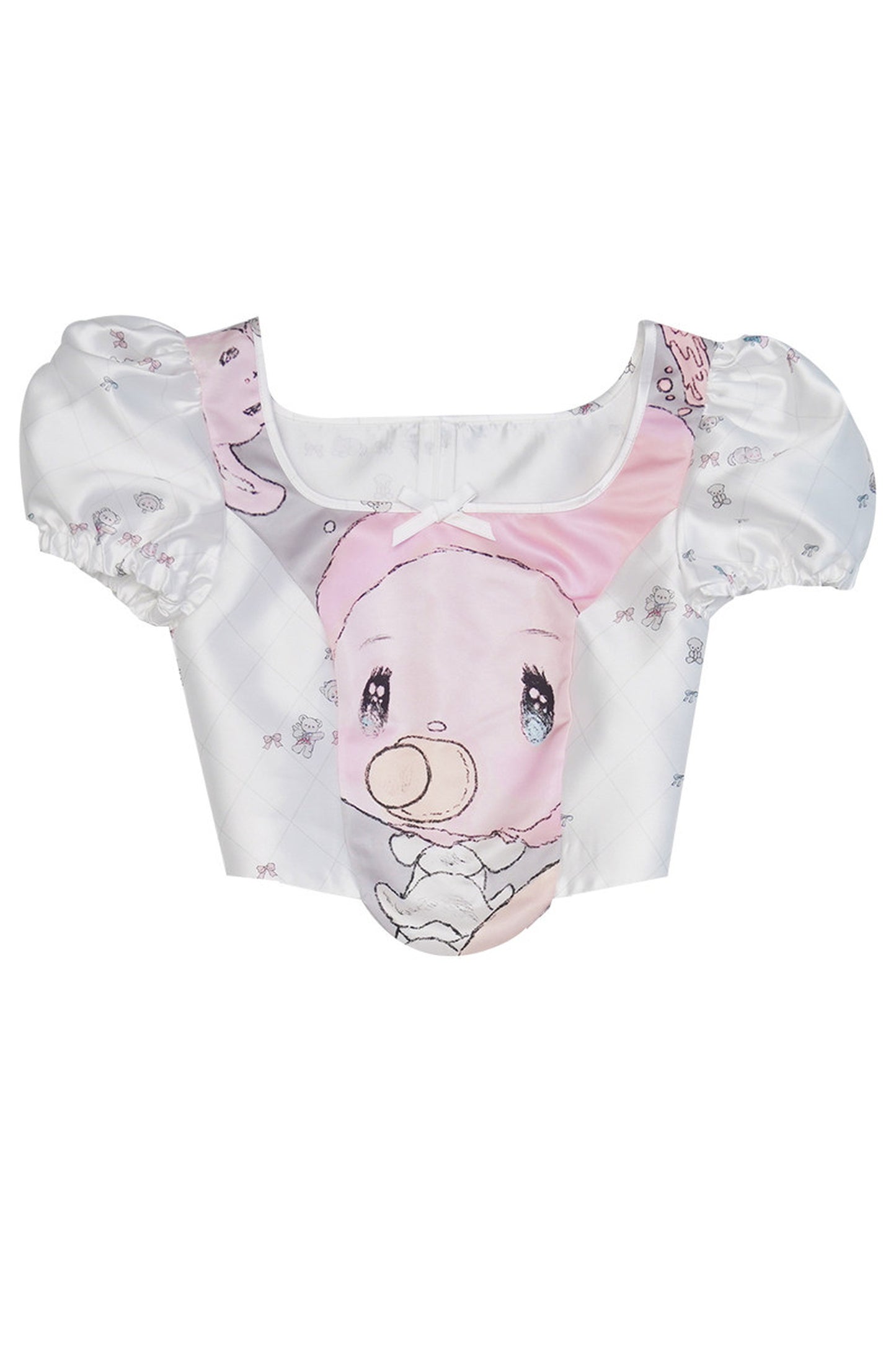 Blusa con stampa angeli e maniche a sbuffo
