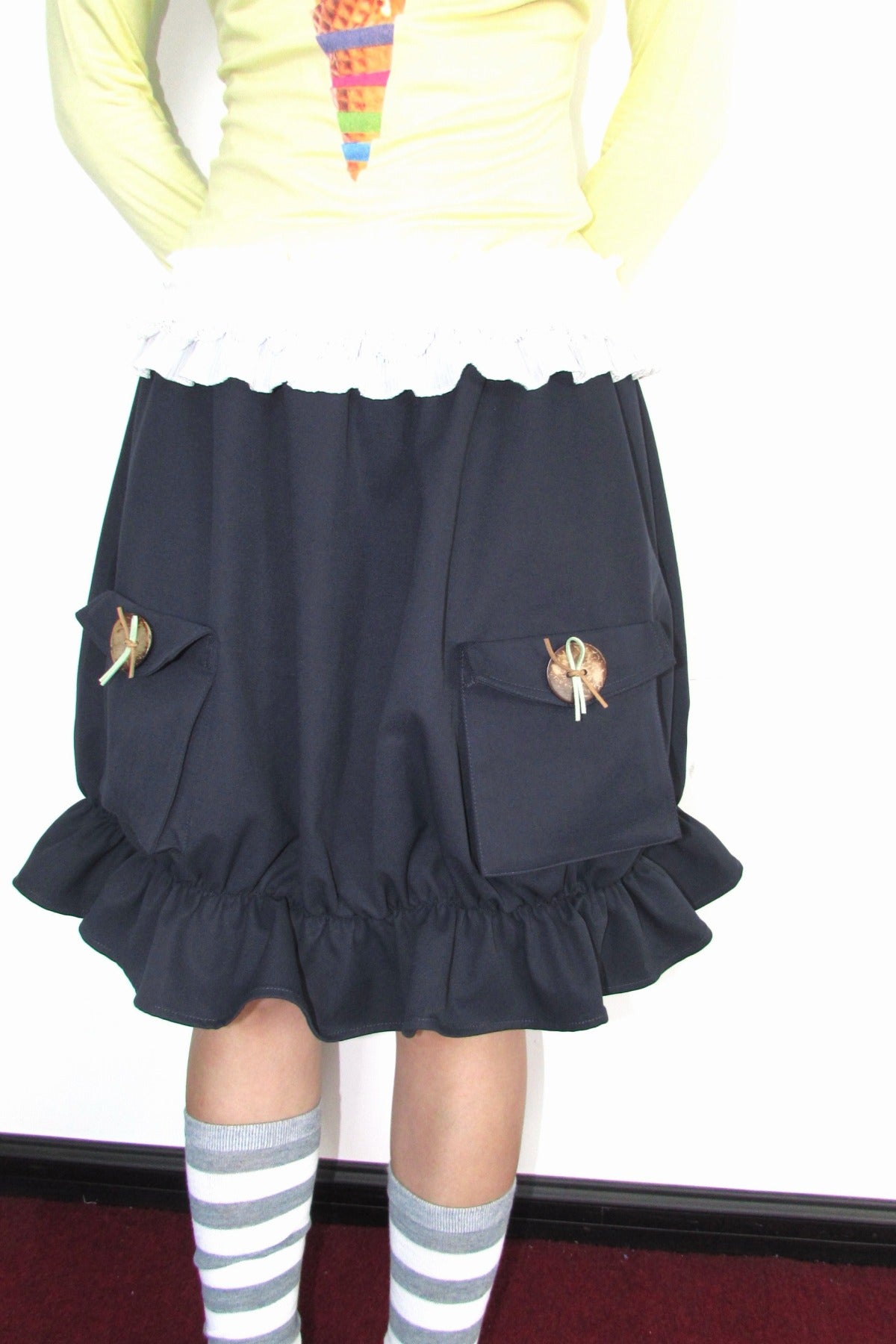 Twill Floral Bud Midi Skirt