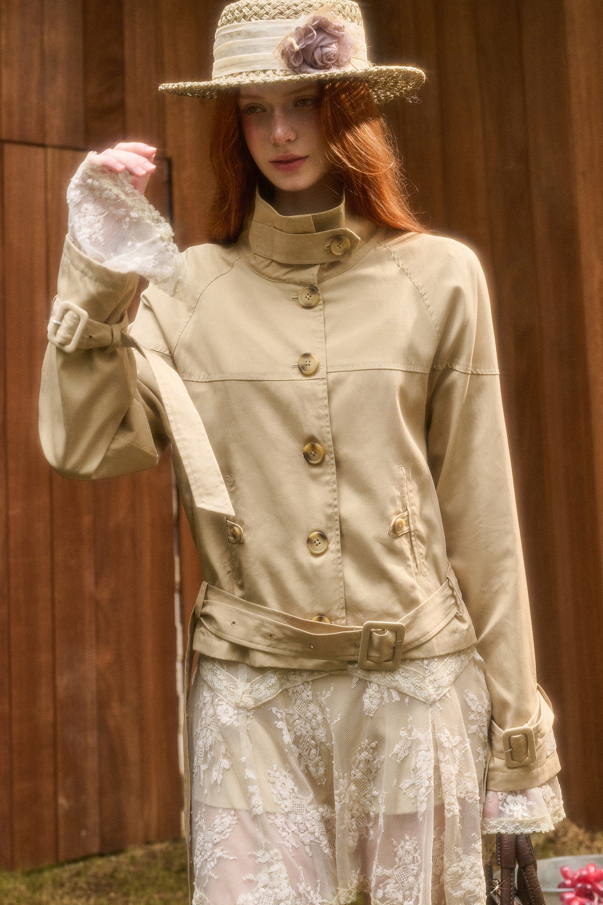 Skin Brown Short Trench Jacket