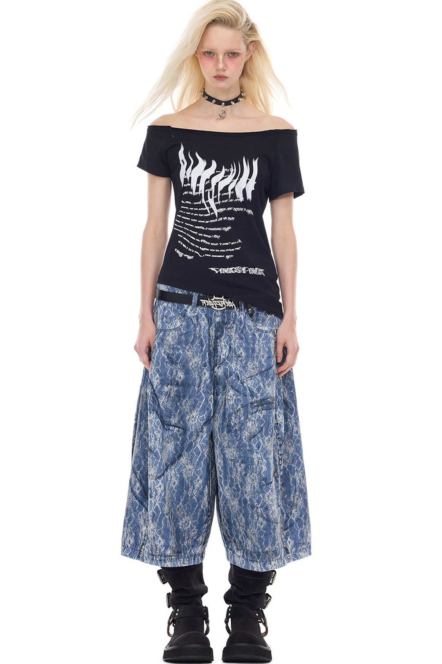 Asymmetrisches Oberteil mit Punk-Druck