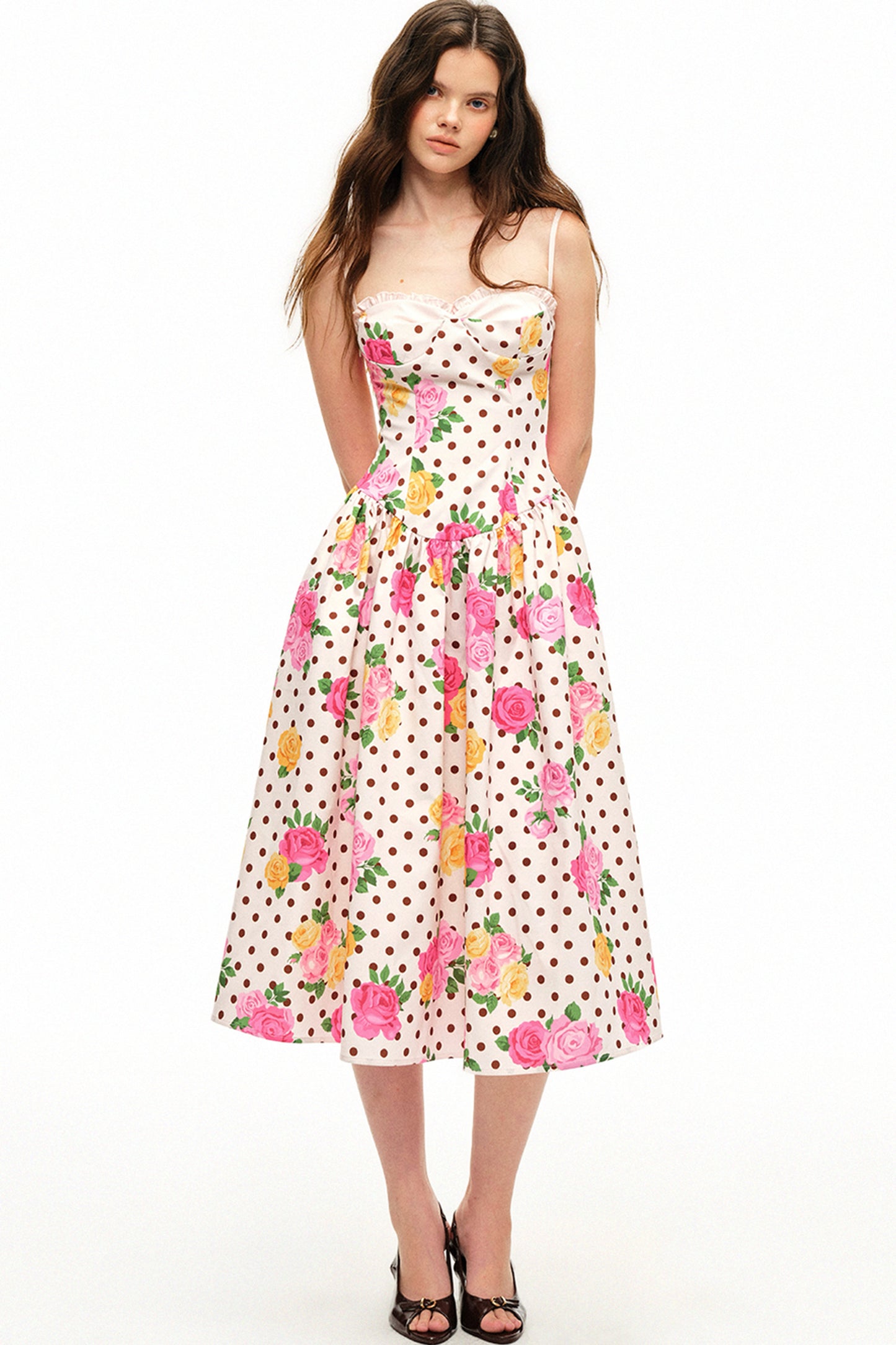 Polka Dot Rose Print Bra Dress Set-Up