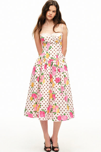 Polka Dot Rose Print Bra Dress Set-Up