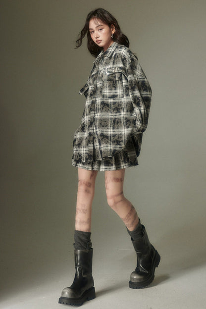 Plaid Shirt and Pleated Skirt Set-Up