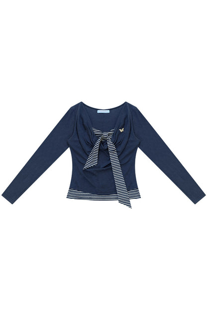 Haut en tricot rayé gris bleu