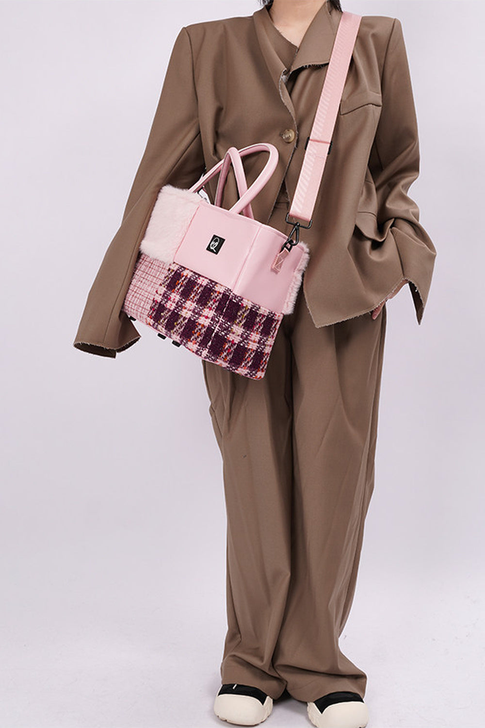 Furry Color-Block Tote Bag