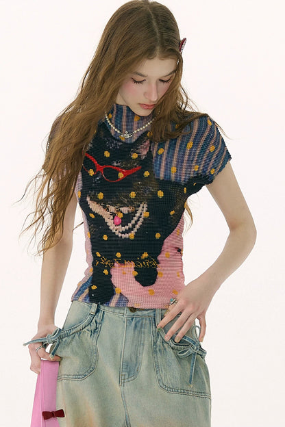 Polka Dot Pleated T-Shirt