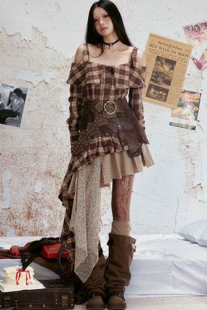 Off-Shoulder Plaid Ruffle Dress