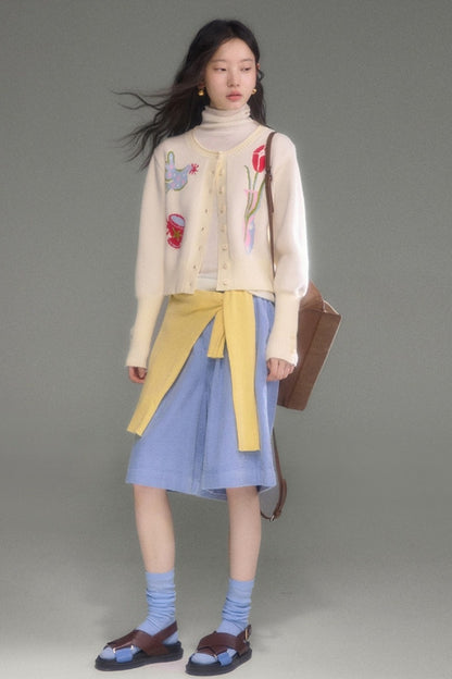 Tulip Bird Jacquard Knit Cardigan