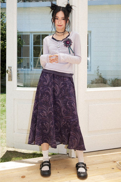 Vintage A-Line Elastic Waist Skirt