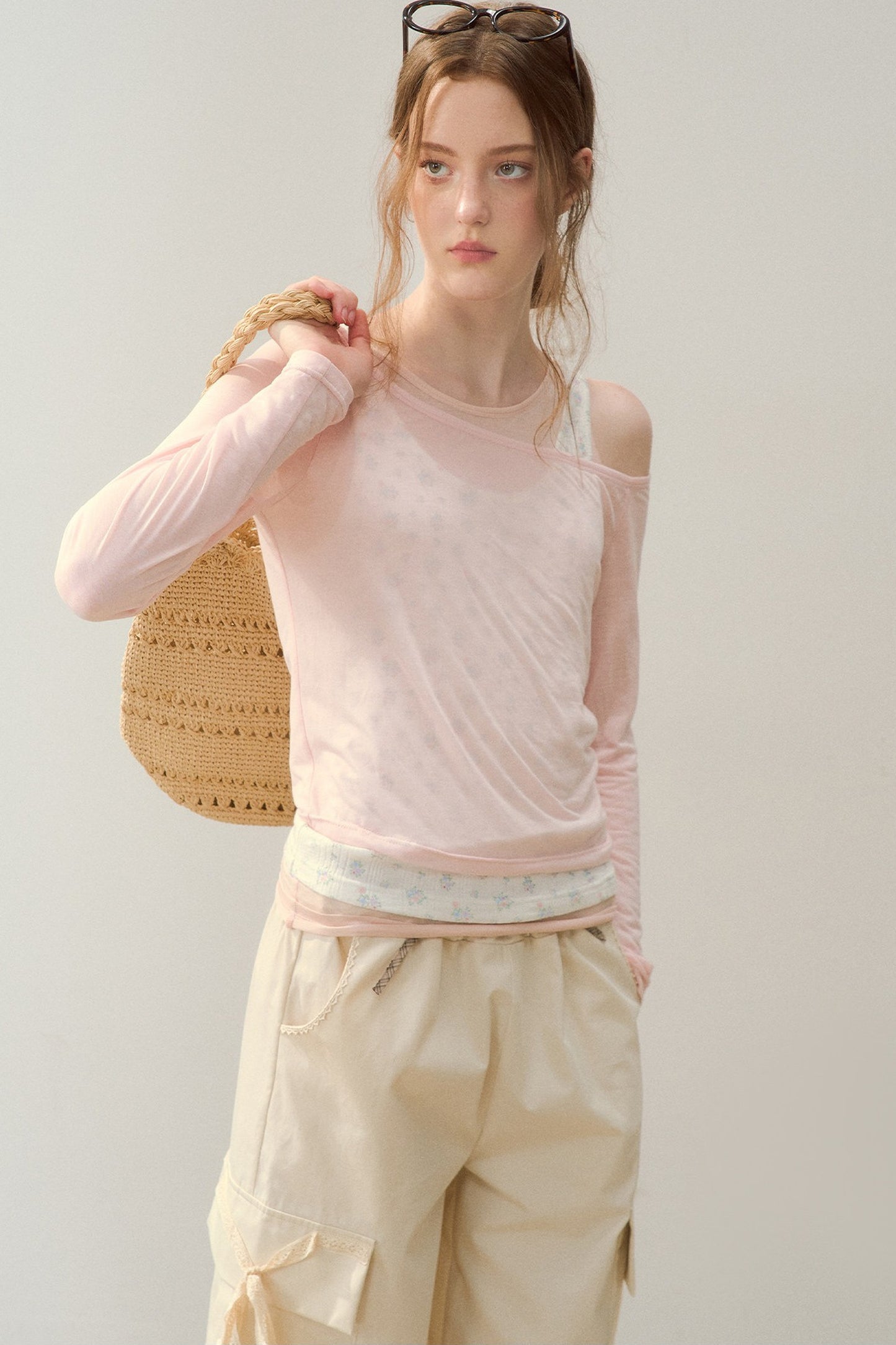 Cooling Layered-Look Long-Sleeve Blouse Set