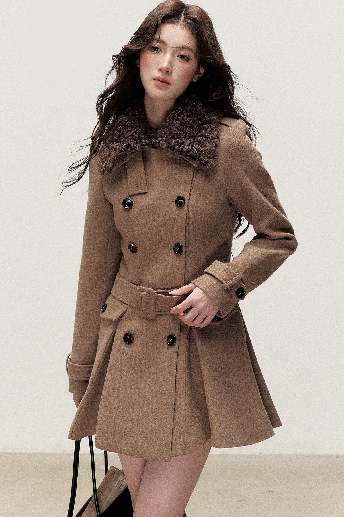 Brown Double-Breasted Wool Coat