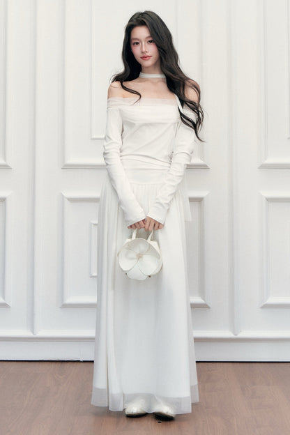 Schulterfreies Mesh-Lilienkleid