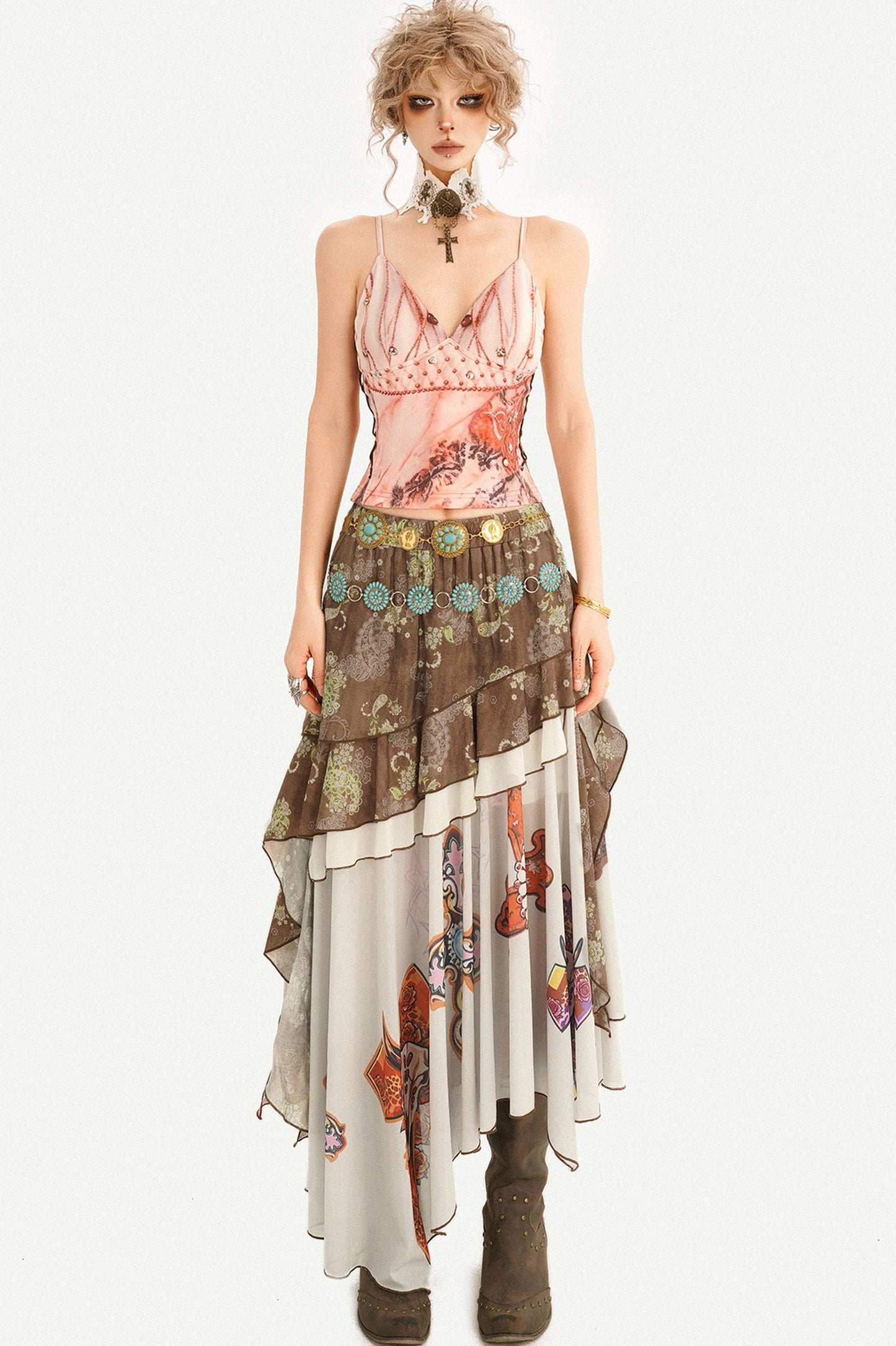 Bohemian Oil Painting Print A-Line Long Skirt