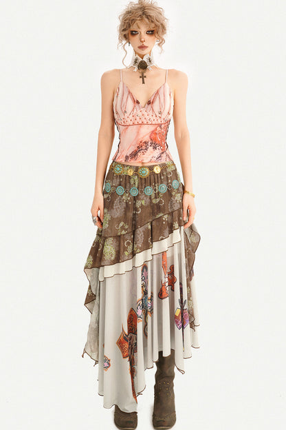 Bohemian Oil Painting Print A-Line Long Skirt