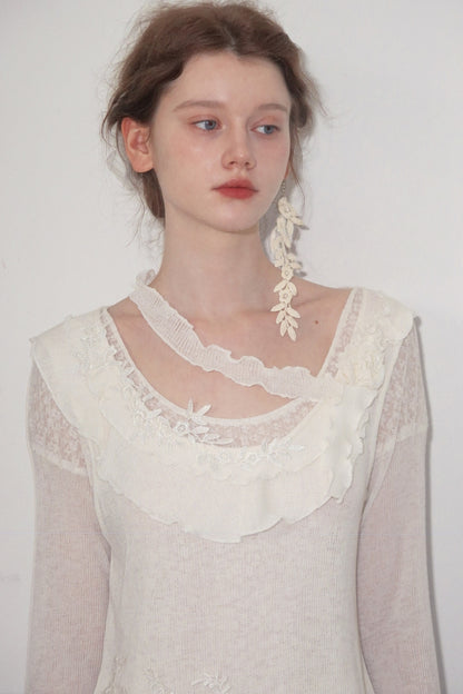 White Lace Knit Top