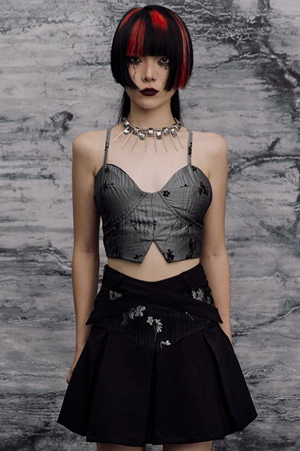 New Chinese-Style Punk Jacquard Pleated Skirt