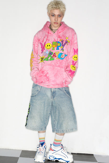Pink Tie-Dye Smiley Face Hooded Sweatshirt