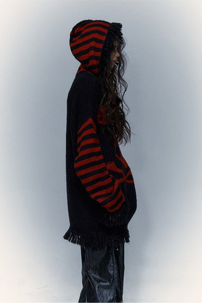 Skull Rabbit Hooded Knit Blouse