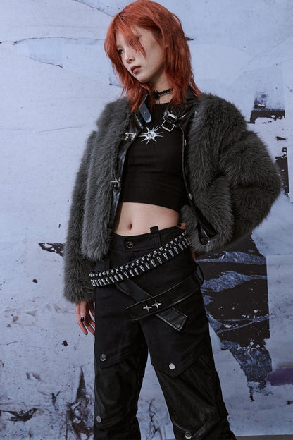 Loose Short Patchwork Metal Fur Coat