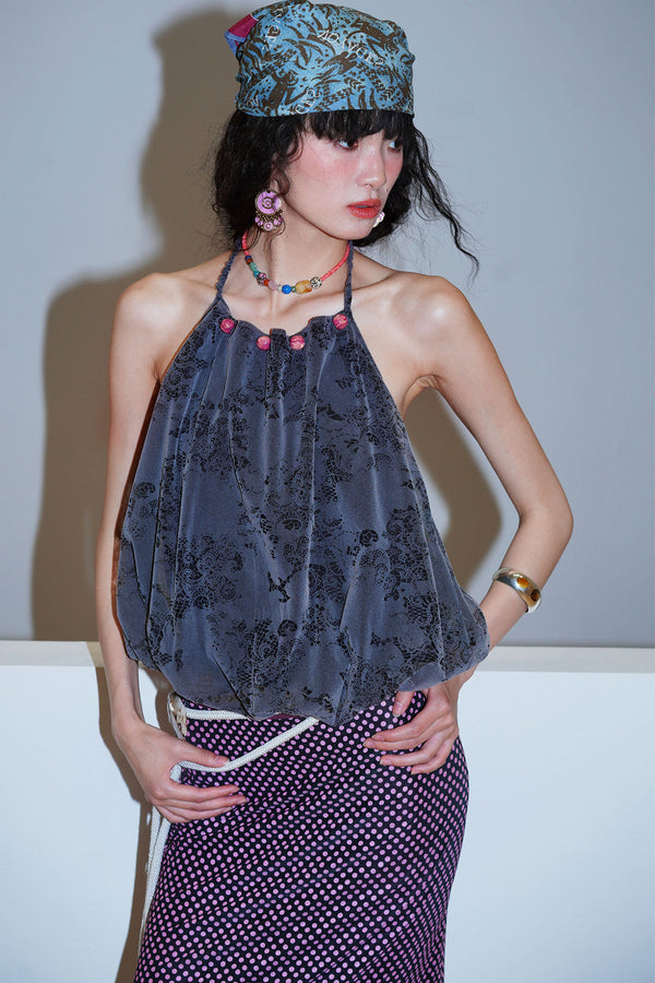 Beaded Velvet Lace Halter Top