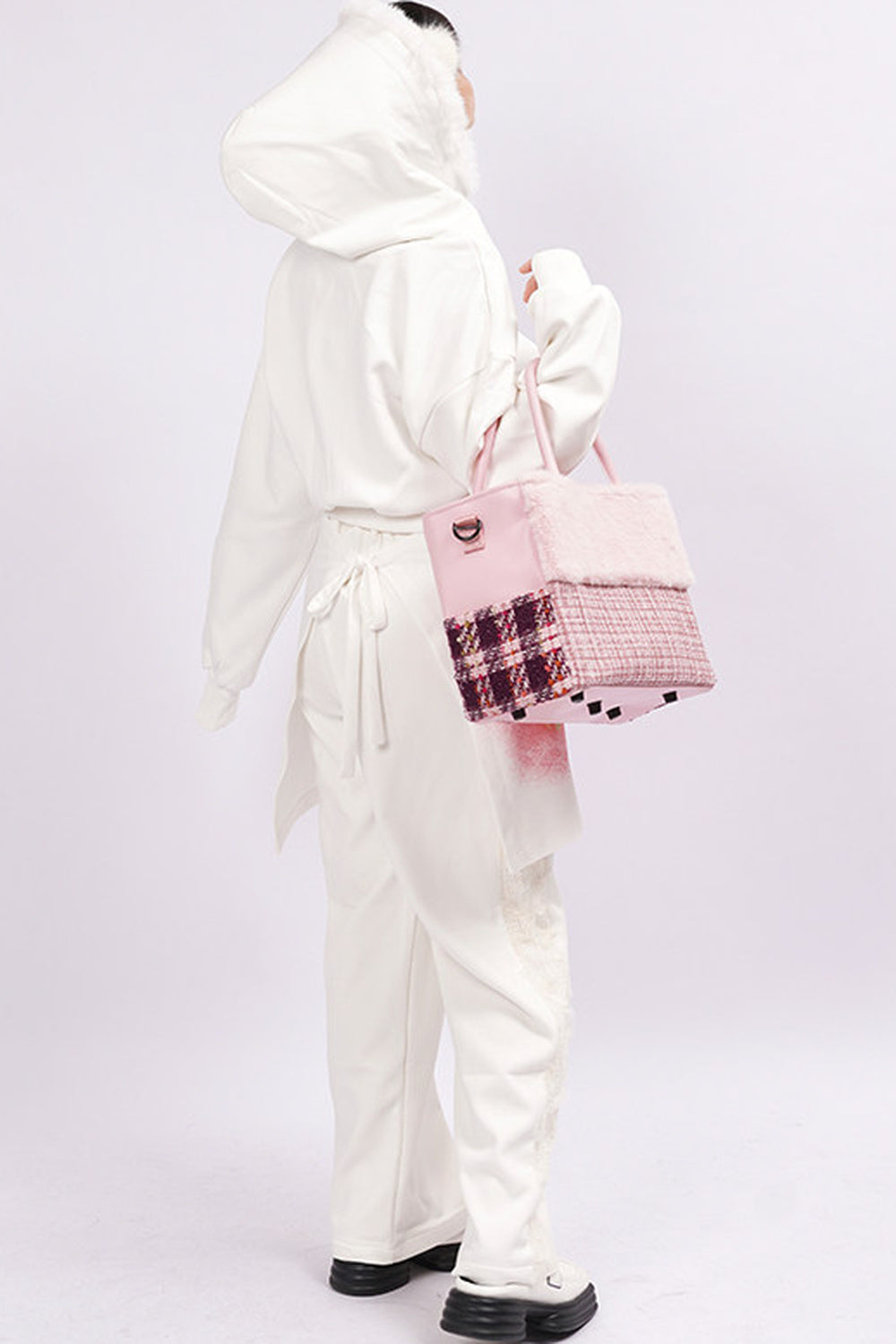 Furry Color-Block Tote Bag