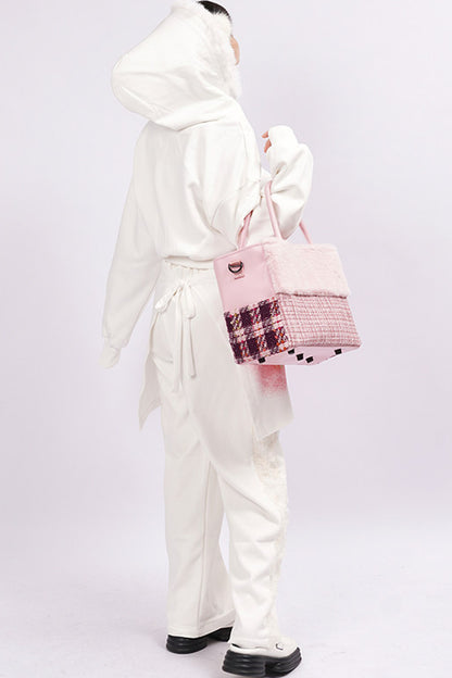 Furry Color-Block Tote Bag