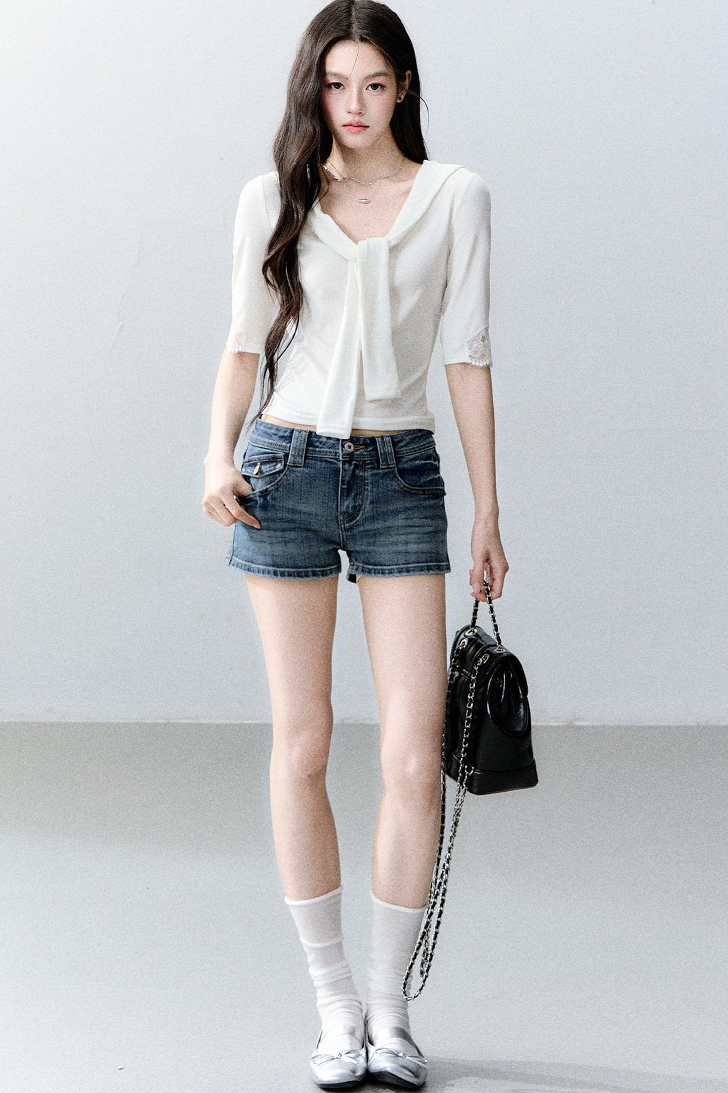 Retro Denim Straight-Leg Shorts