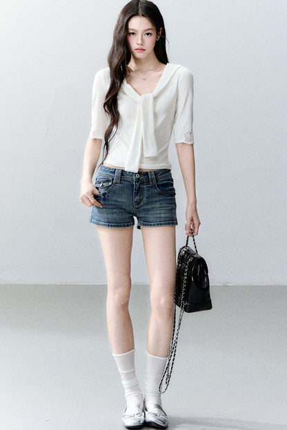 Retro Denim Straight-Leg Shorts
