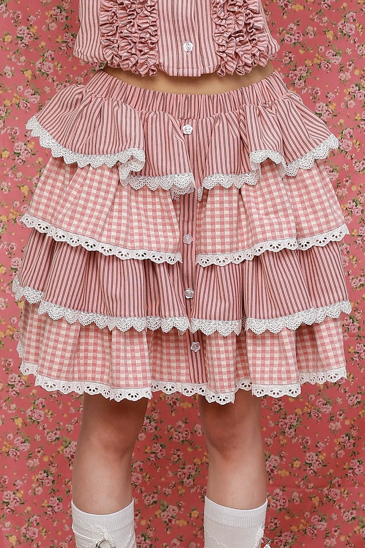 Pink Striped Puffy Lolita Skirt