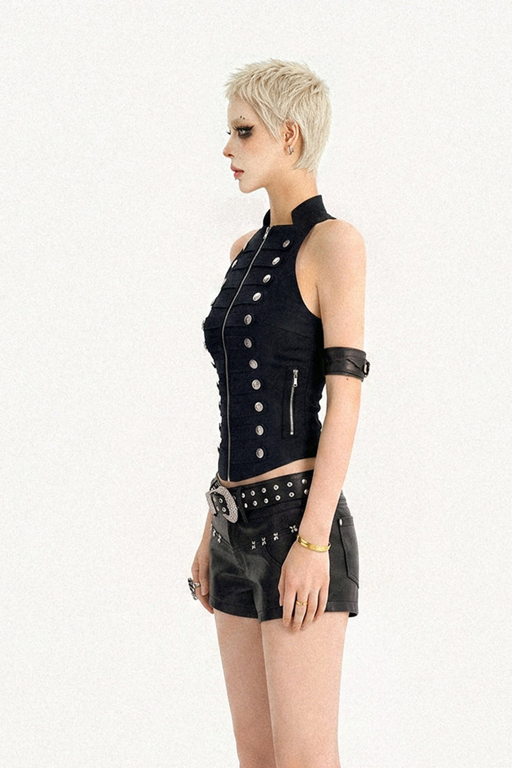 Gilet sans manches noir croisé zippé