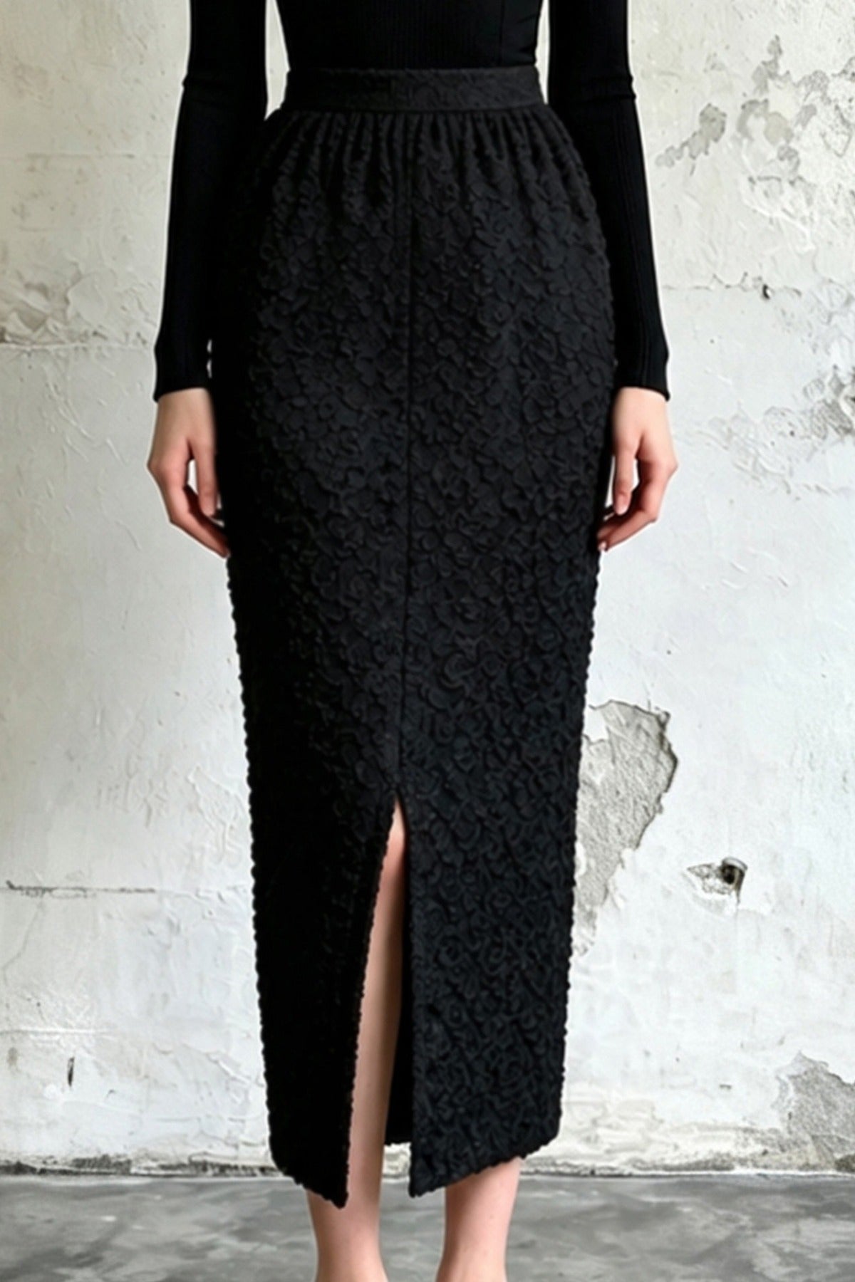 Half-High Collar Midi Dress