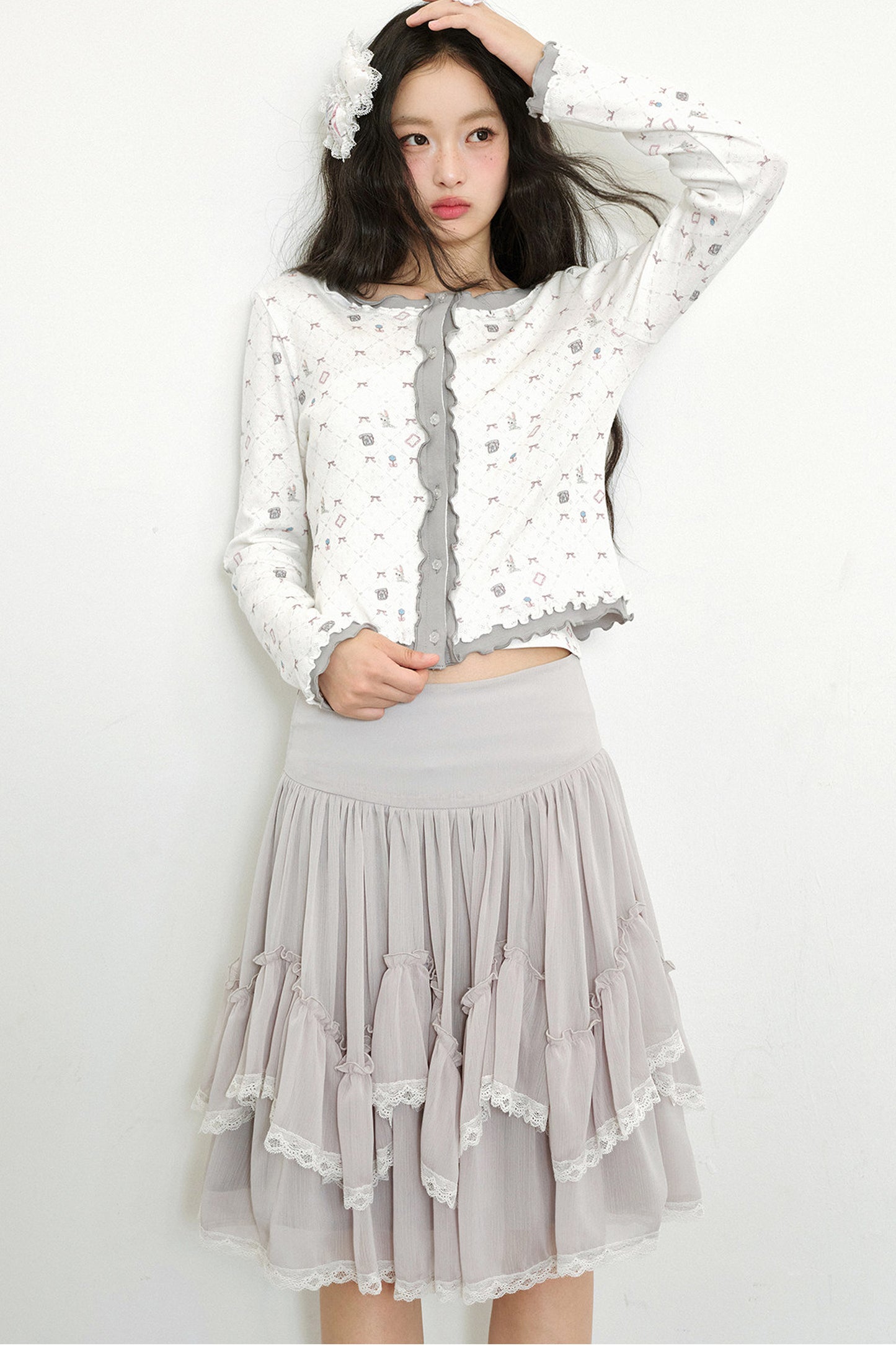 Cardigan in maglia a maniche lunghe con stampa bicolore