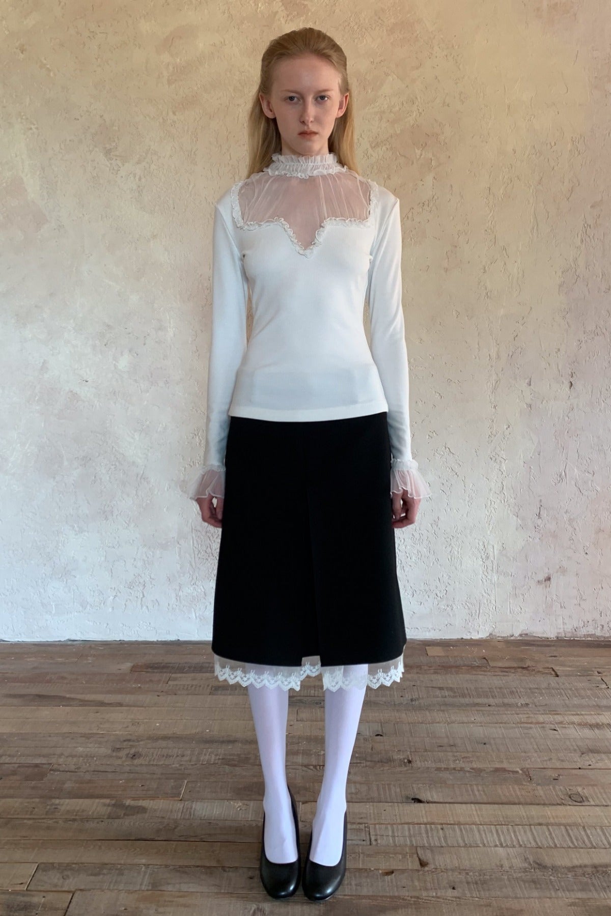 Mesh Ruffle Sleeve Knit Top