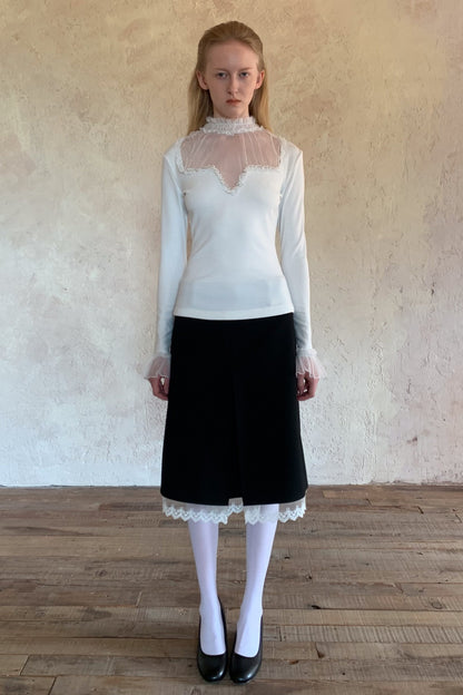 Mesh Ruffle Sleeve Knit Top