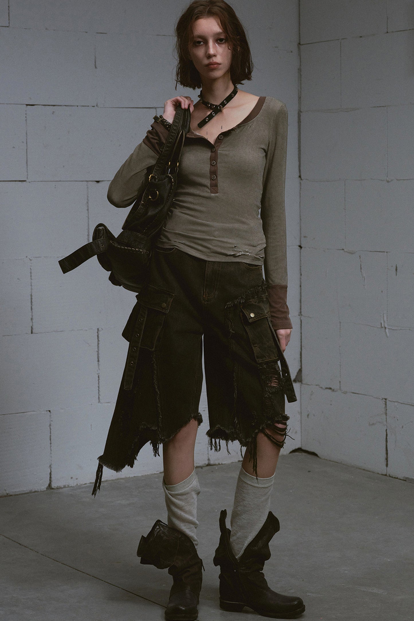 Mud-Dyed Patchwork Denim Pants