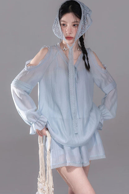 Lyocell Off-Shoulder Shirt and Shorts Set-Up