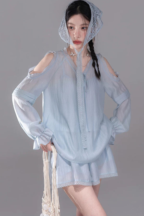 Lyocell Off-Shoulder Shirt and Shorts Set-Up