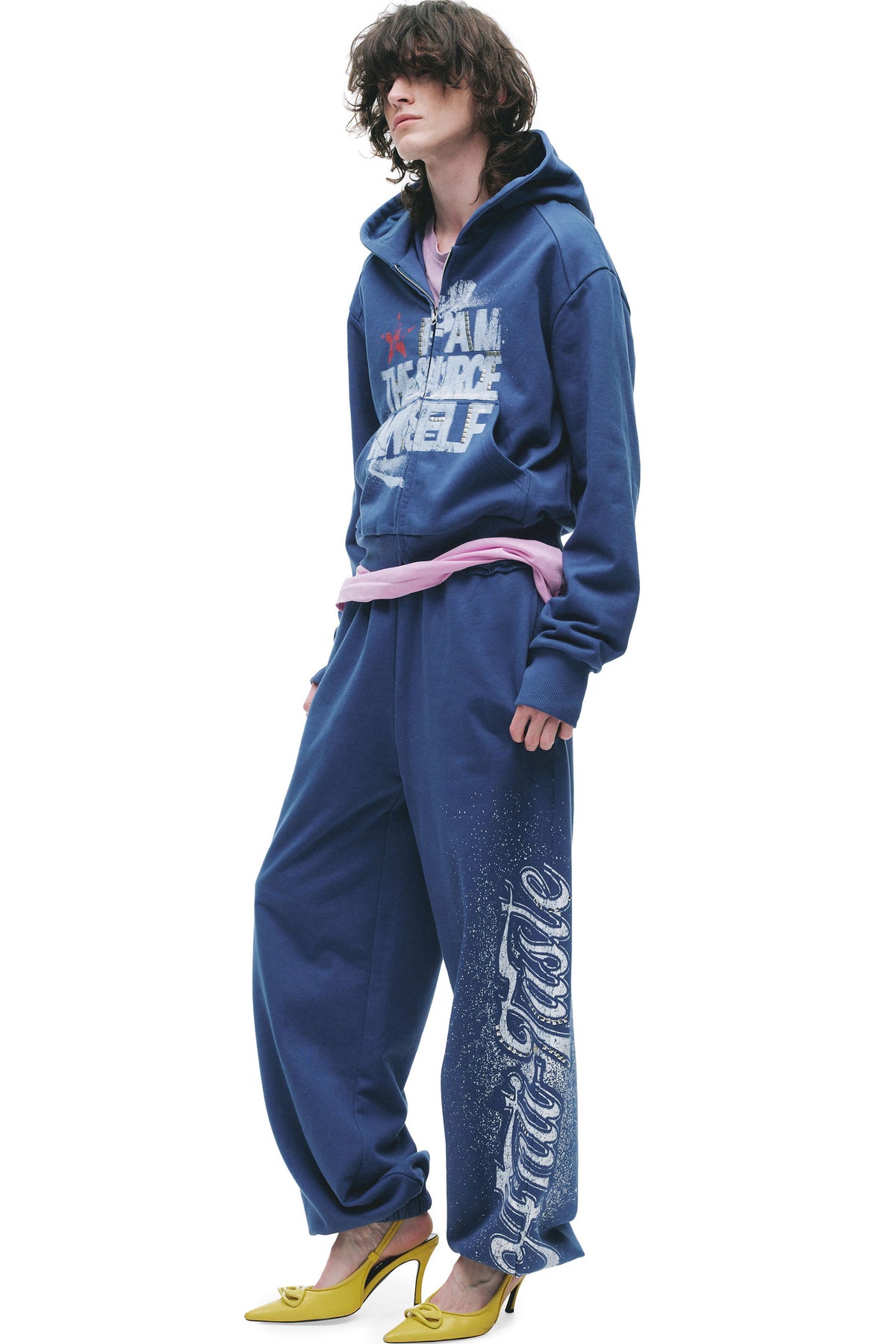 Distressed Print Sweatshirt and Pants Set-Up