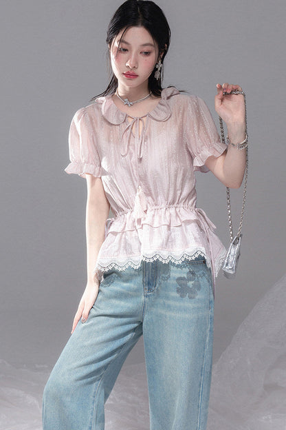 Romantic Sicily Lyocell Ruffle Collar Blouse Set-Up