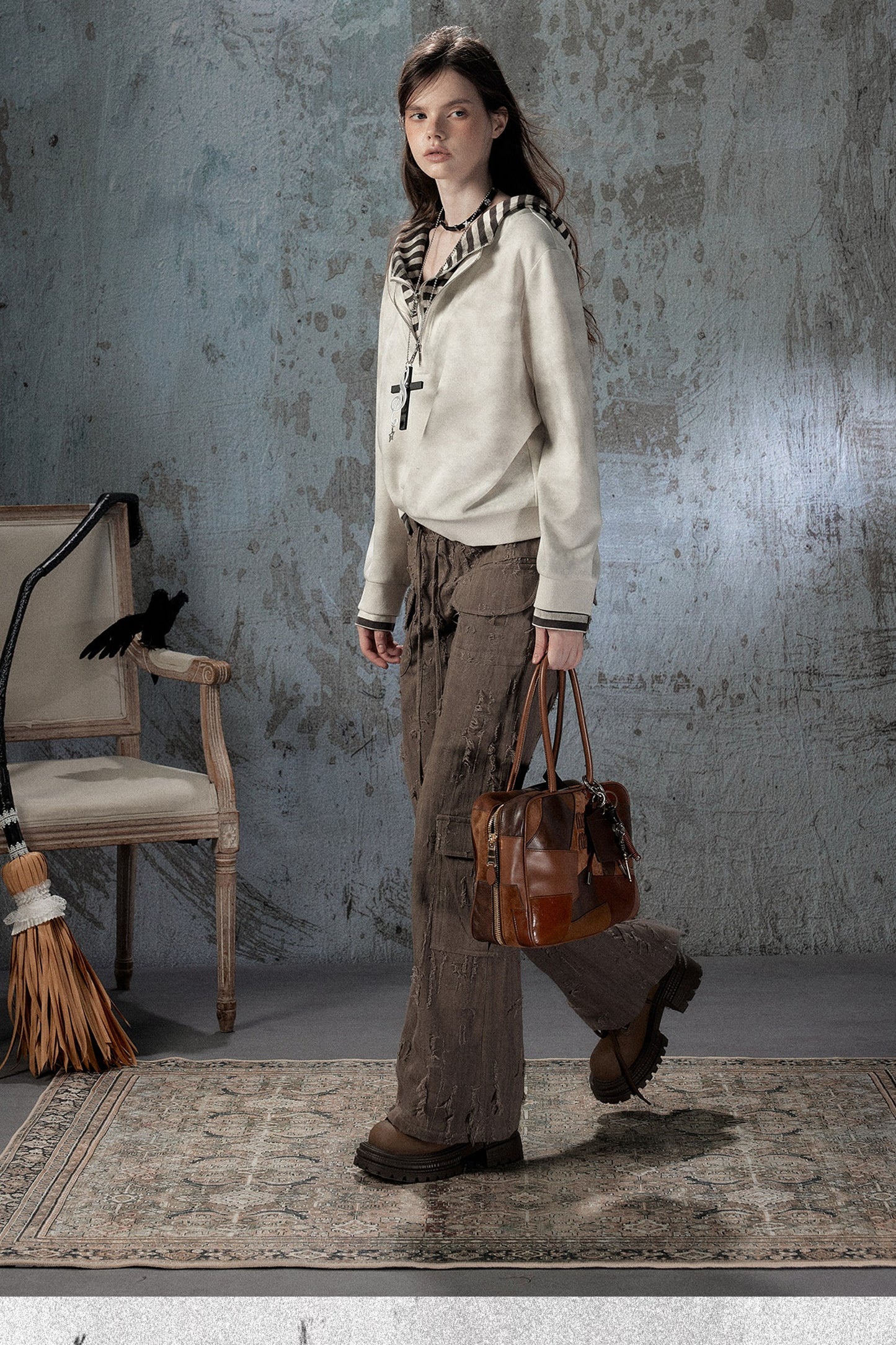 Felpa con cappuccio leggera tie-dye con mezza zip