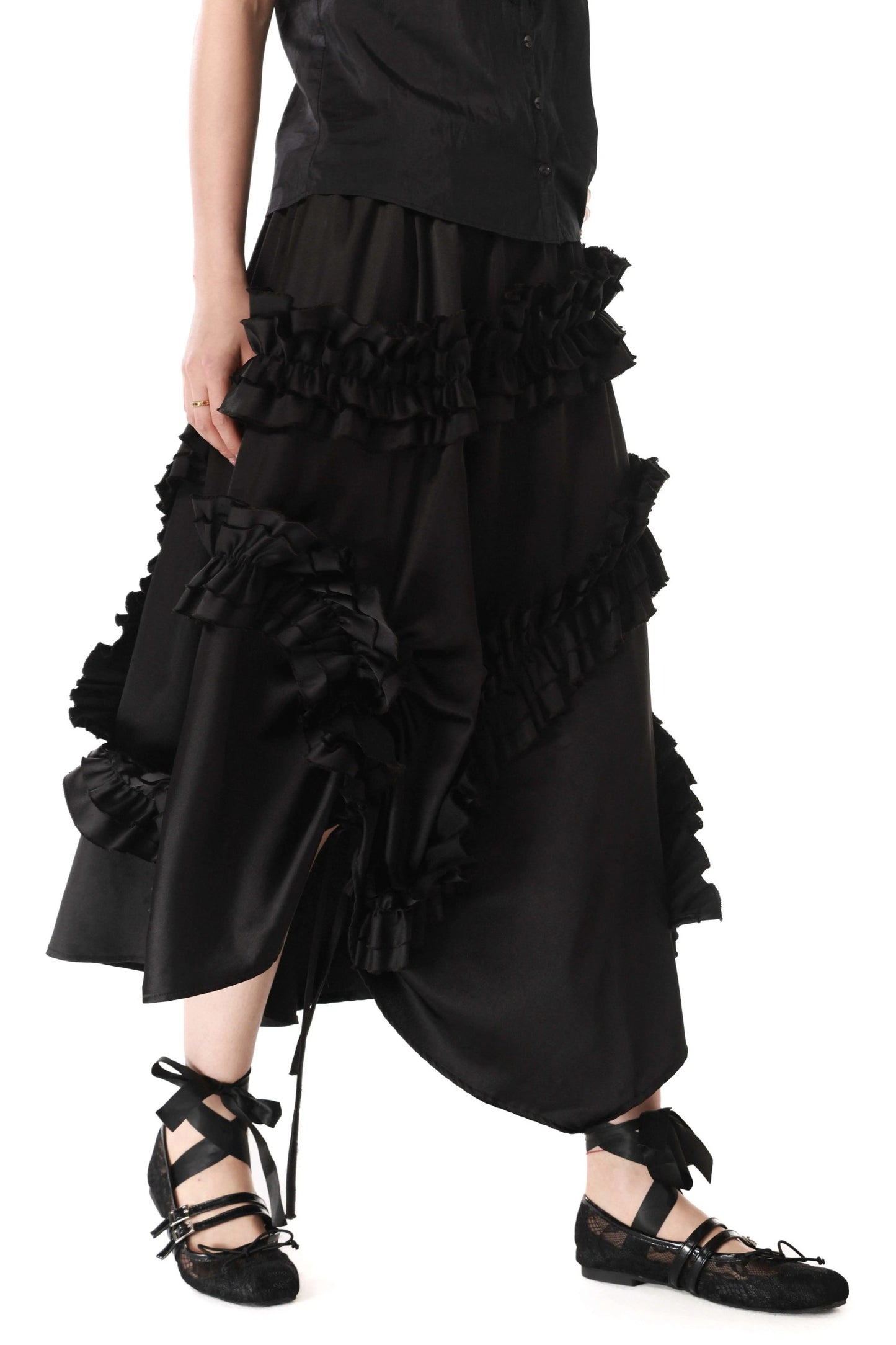 Irregular Acetate Ruffle Drawstring Skirt