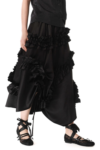Irregular Acetate Ruffle Drawstring Skirt