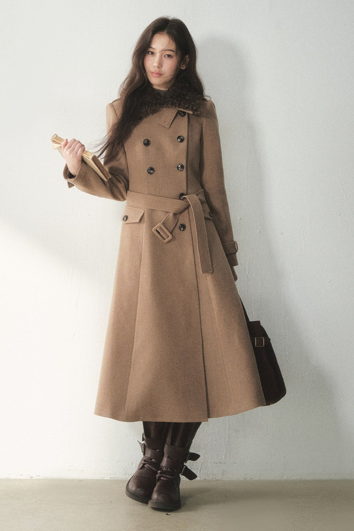 Brown Double-Breasted Wool Coat