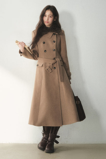 Brown Double-Breasted Wool Coat